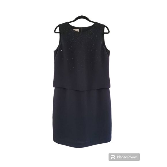 Jones New York Dress Women's 12 Black Sheath Cocktail Rhinestones Slit Lined - Picture 1 of 4